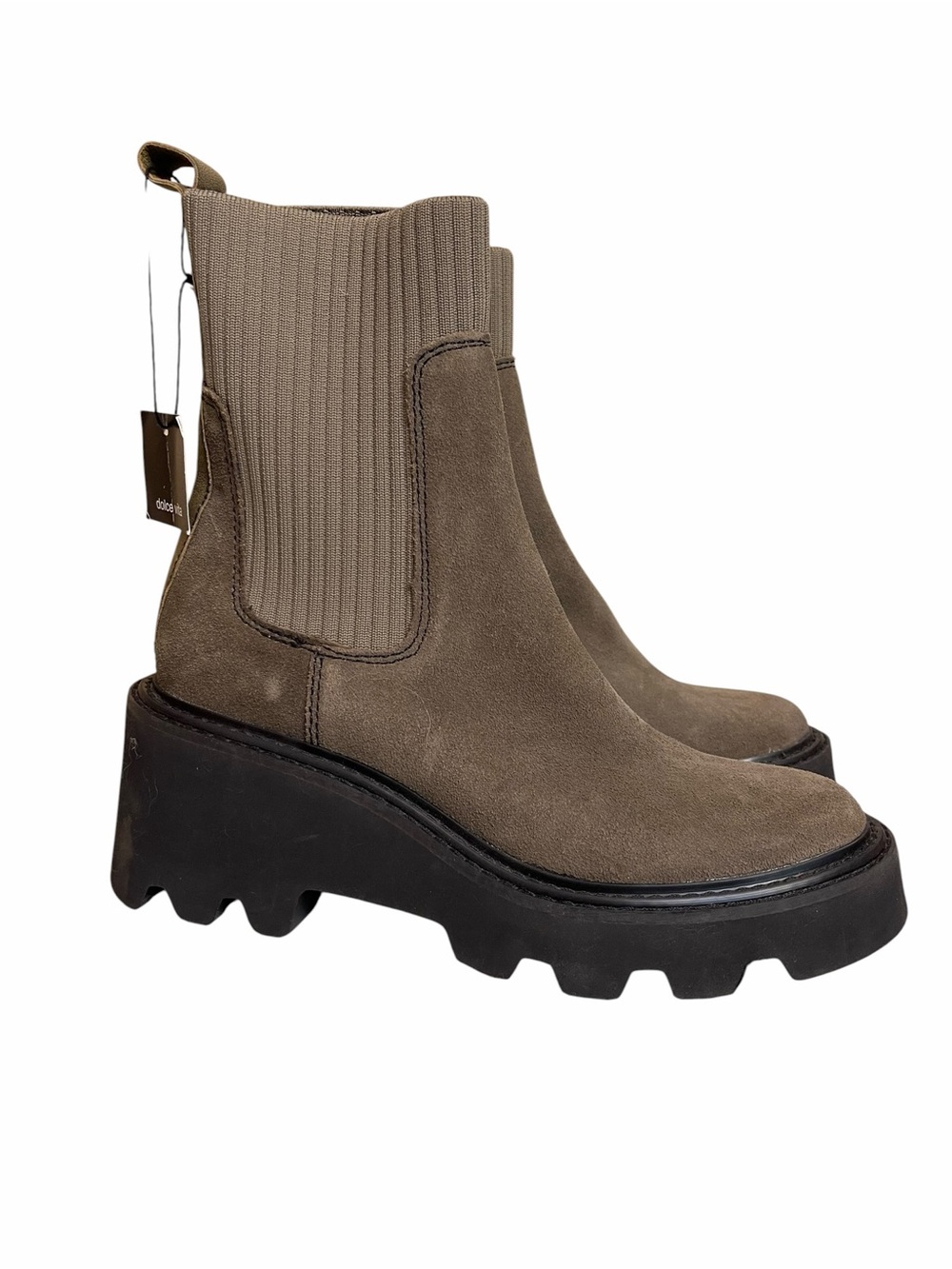 NWT Dolce Vita Hoven H2O Dark Taupe Leather Platform Chelsea Boots 6.5